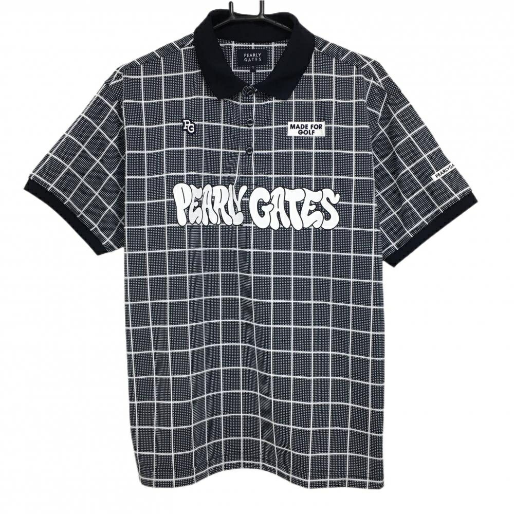 【超美品】パーリーゲイツ 半袖ポロシャツ ネイビー×白 格子チェック フロントロゴ メンズ 5(L) ゴルフウェア 2024年モデル PEARLY GATES 13,848円