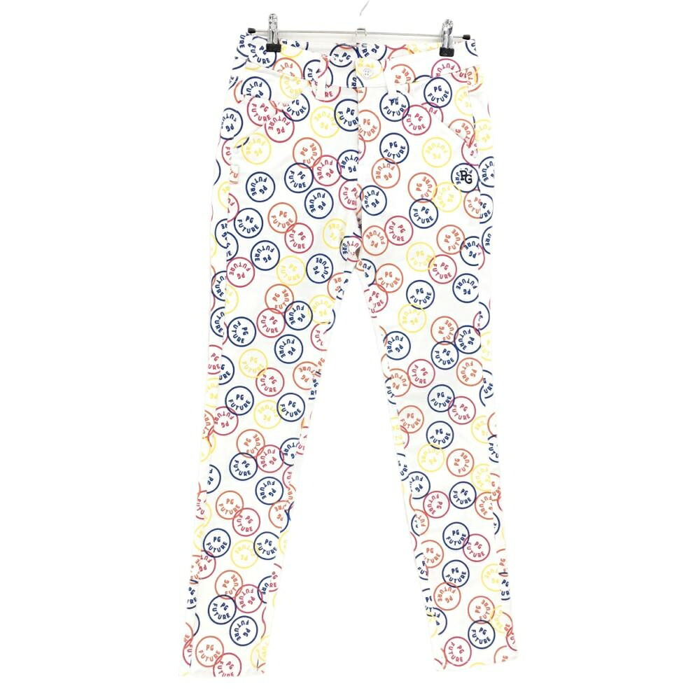 【新品】パーリーゲイツ パンツ 白×マルチカラー PG FUTURE ニコちゃん スマイル ストレッチ レディース 1(M) ゴルフウェア PEARLY GATES