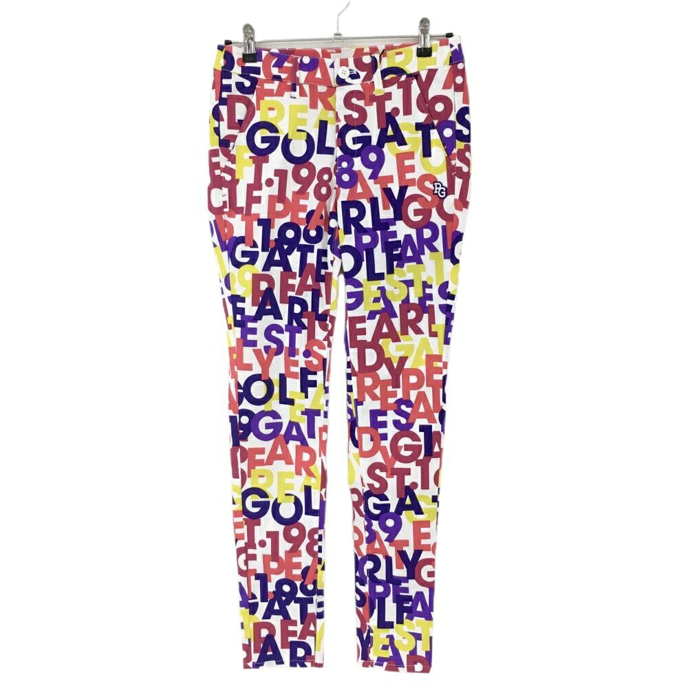 【新品】パーリーゲイツ パンツ 白×マルチカラー ロゴ総柄 プラスクール ストレッチ レディース 1(M) ゴルフウェア PEARLY GATES