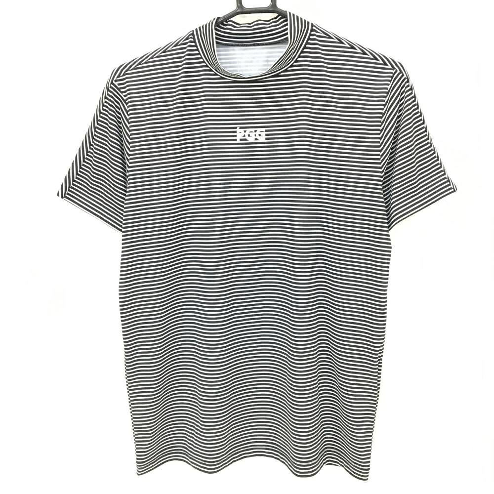 【超美品】PGGパーリーゲイツ 半袖ハイネックシャツ 黒×白 ボーダー メンズ 4(M) ゴルフウェア PEARLY GATES