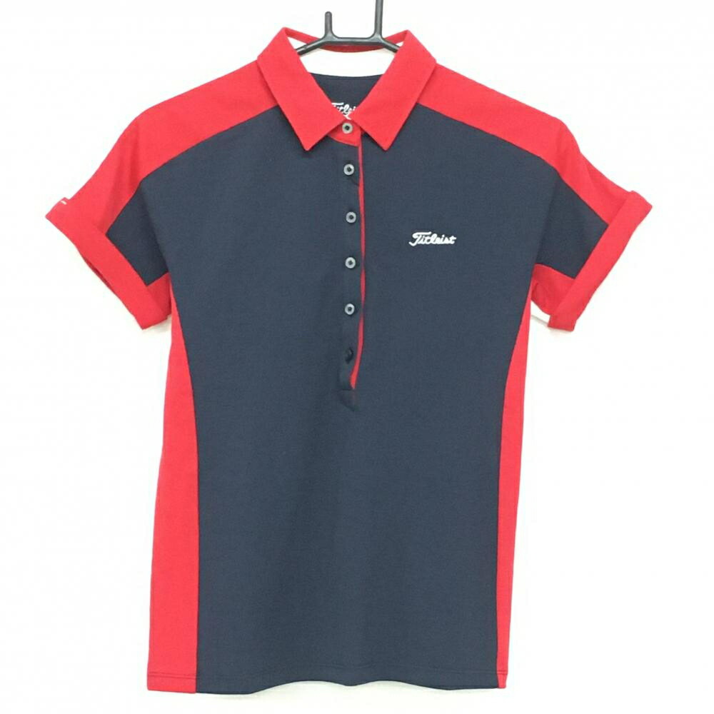 【新品】タイトリスト 半袖ポロシャツ ネイビー×レッド 切替 ロゴ白 レディース M ゴルフウェア TITLEIST