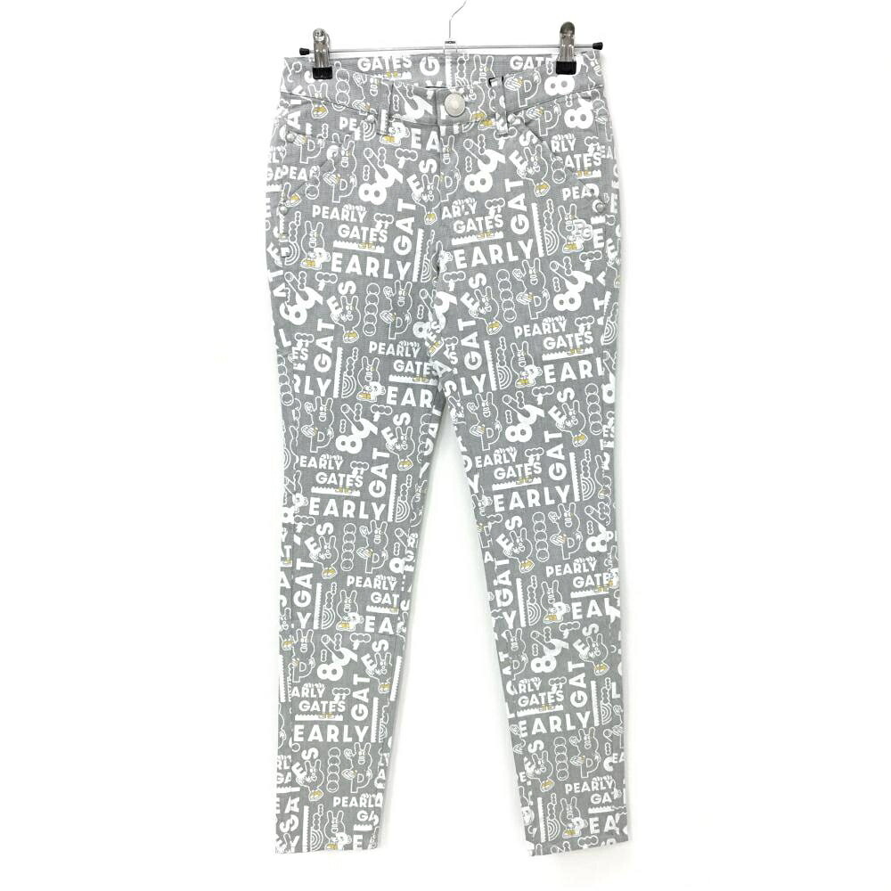 【新品】パーリーゲイツ パンツ グレー×白 ロゴ総柄 どうしちゃったPG レディース 1(M) ゴルフウェア PEARLY GATES