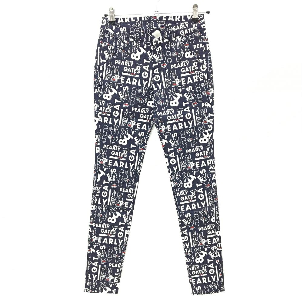 【新品】パーリーゲイツ パンツ ネイビー×白 ロゴ総柄 どうしちゃったPG レディース 0(S) ゴルフウェア PEARLY GATES