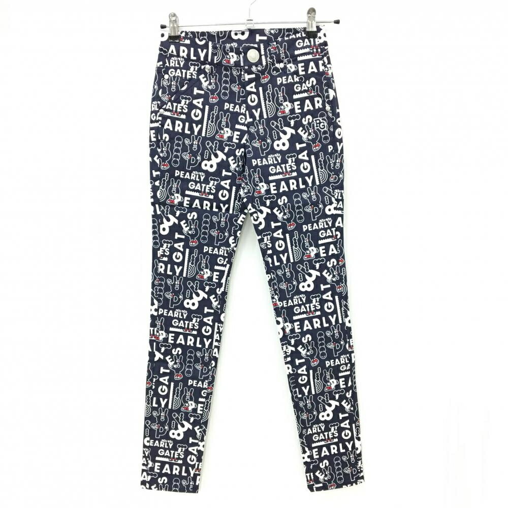 【新品】パーリーゲイツ パンツ ネイビー×白 ロゴ総柄 どうしちゃったPG レディース 00(XS) ゴルフウェア PEARLY GATES