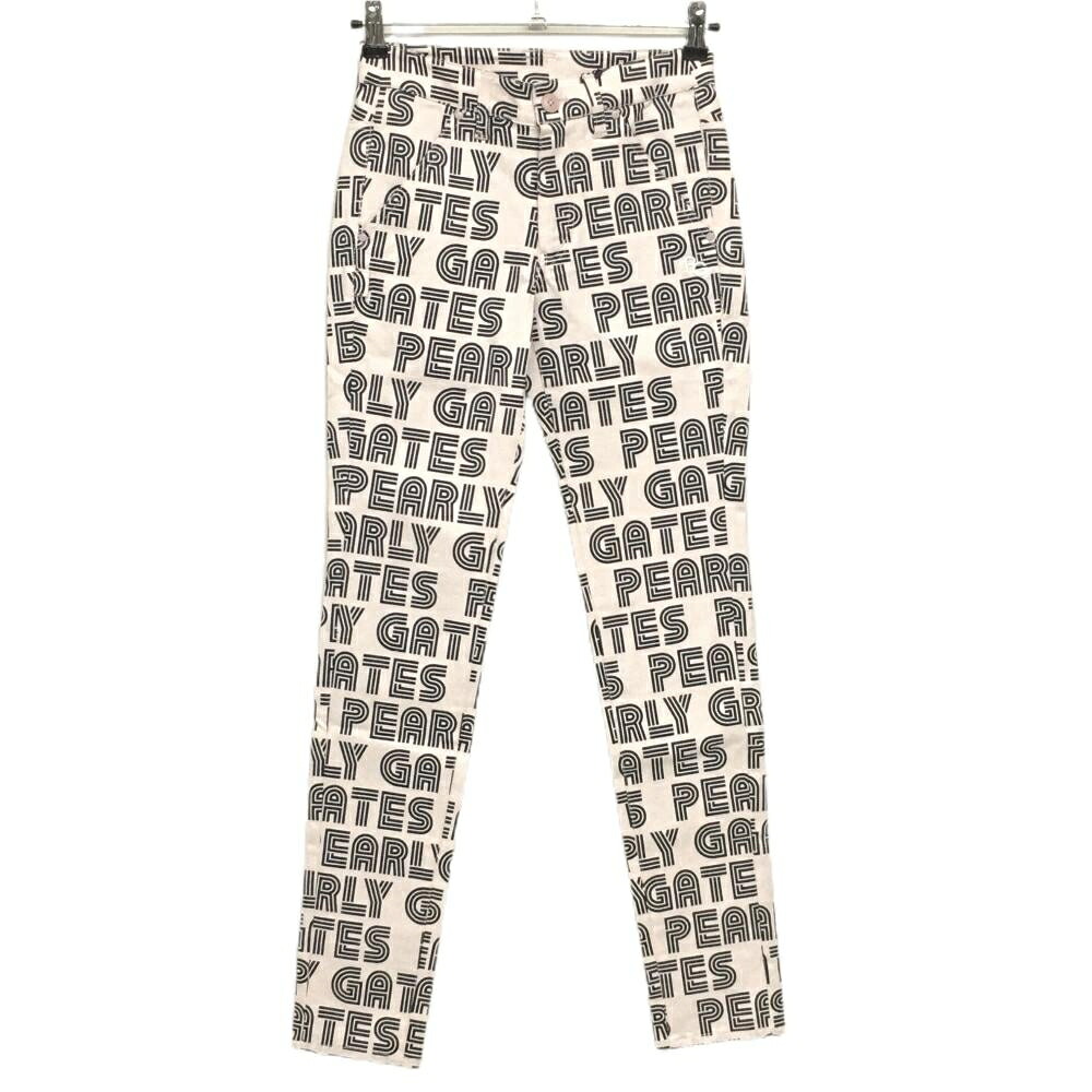 【新品】パーリーゲイツ パンツ ライトピンク×ダークネイビー ロゴ総柄 ボーダー織生地 レディース 00(XS) ゴルフウェア PEARLY GATES
