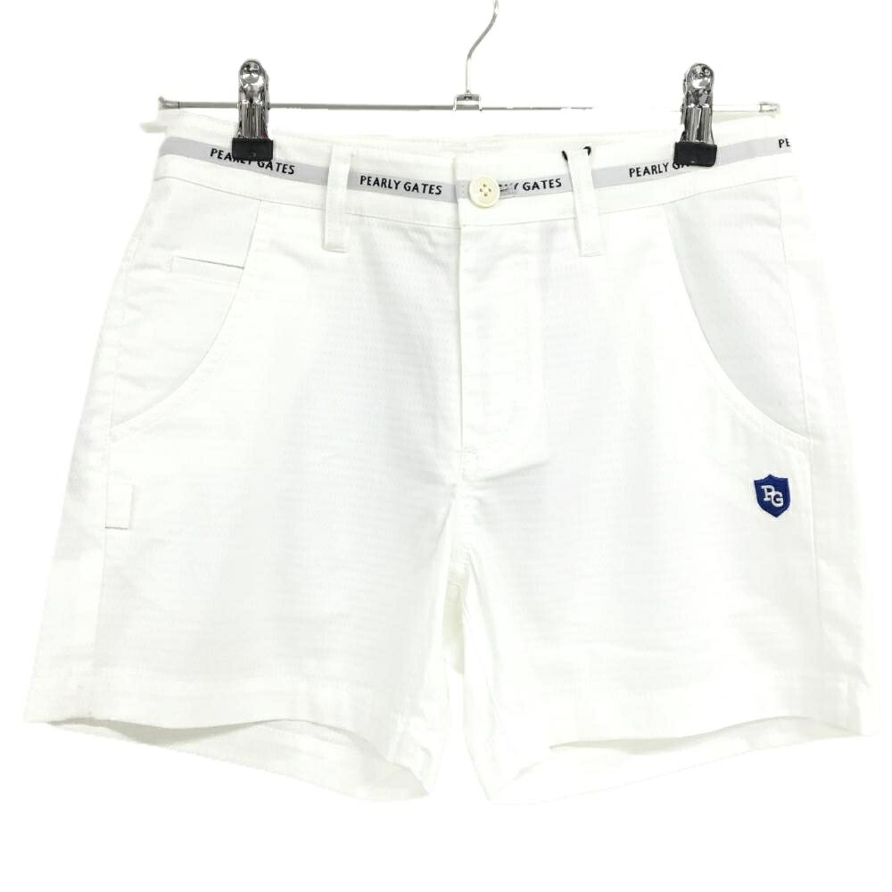 【新品】パーリーゲイツ ショートパンツ 白×グレー 総柄織生地 ウエストロゴライン レディース 0(S) ゴルフウェア PEARLY GATES