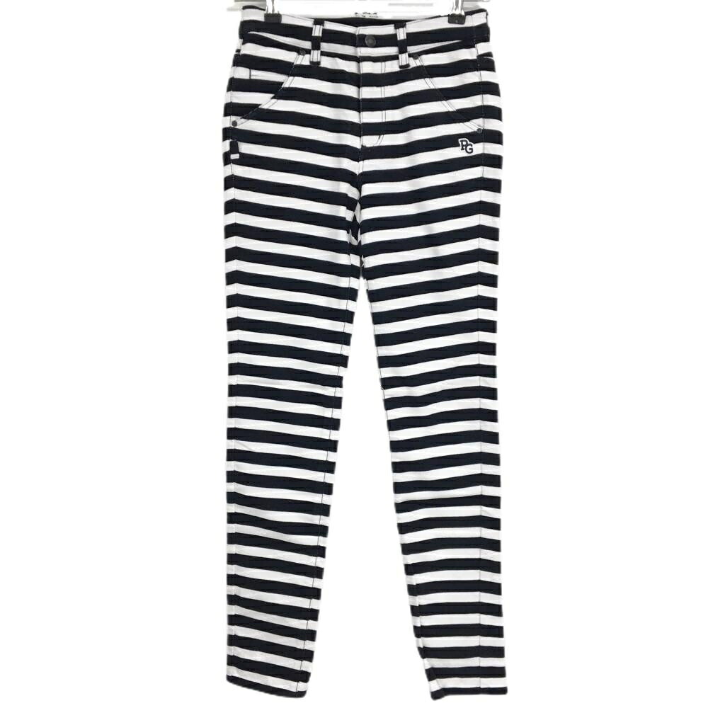 【新品】パーリーゲイツ パンツ 白&times;ネイビー ボーダー 表微起毛 ロゴ刺しゅう レディース 00(XS) ゴルフウェア PEARLY GATES｜レオナード　店