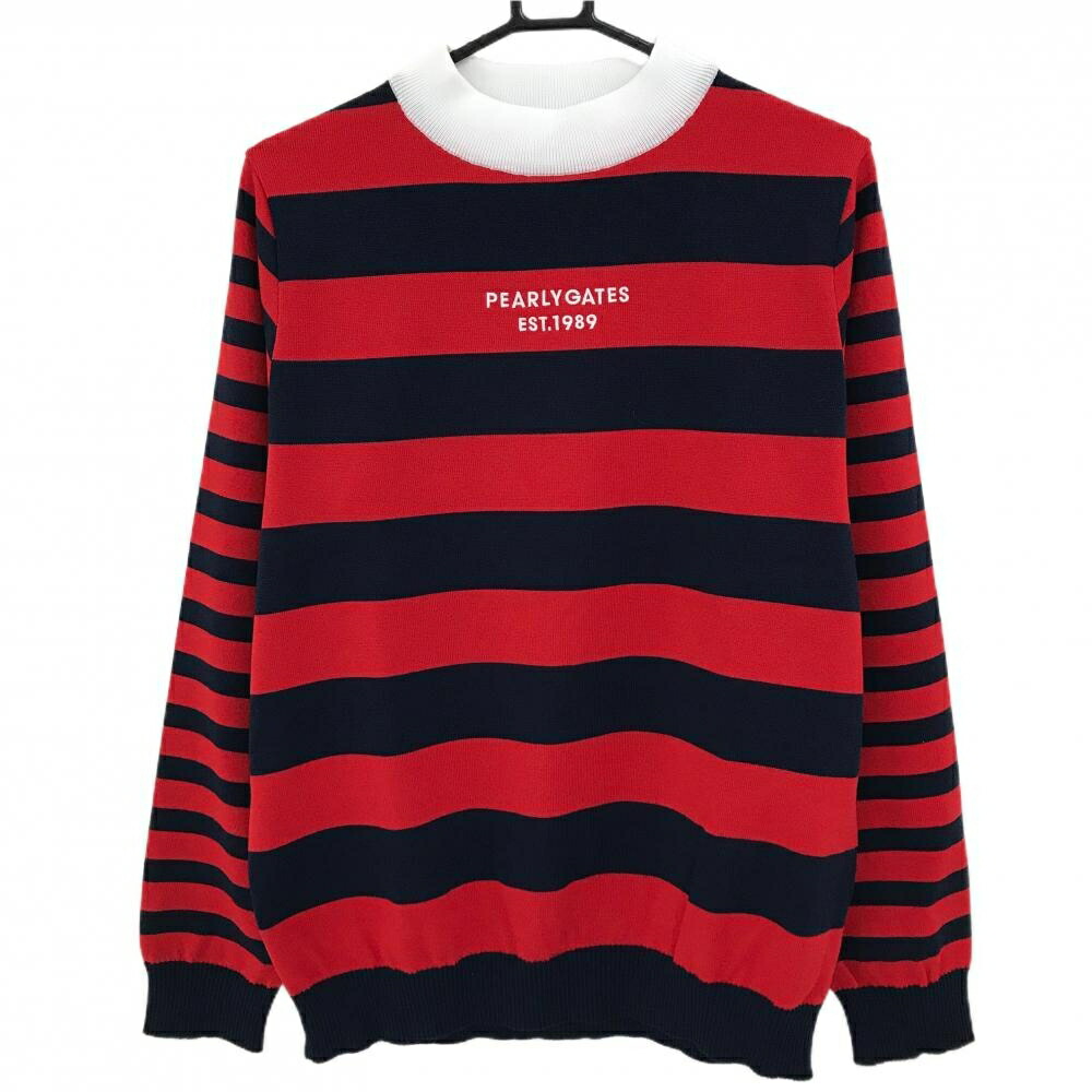 【新品】パーリーゲイツ セーター レッド&times;ネイビー ボーダー ロゴ白 ウール混 ニット メンズ 6(XL) ゴルフウェア PEARLY GATES｜レオナード　店