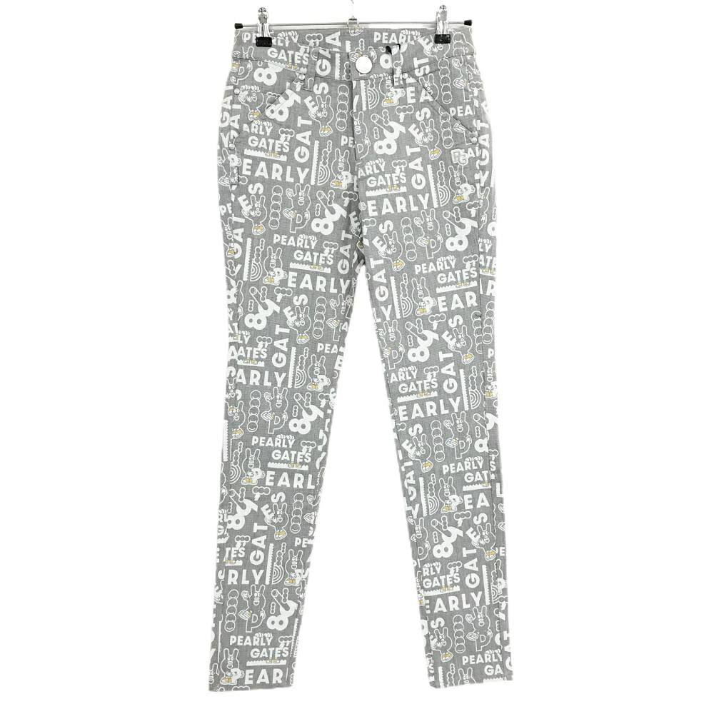 【新品】パーリーゲイツ パンツ グレー×白 ロゴ総柄 どうしちゃったPG レディース 0(S) ゴルフウェア PEARLY GATES