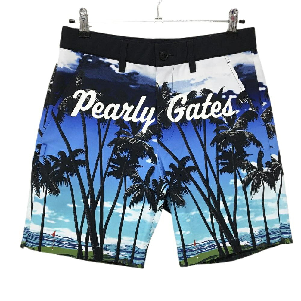 【新品】パーリーゲイツ ハーフパンツ ブルー系×白 ヤシの木柄 メンズ 4(M) ゴルフウェア PEARLY GATES|レオナード 店