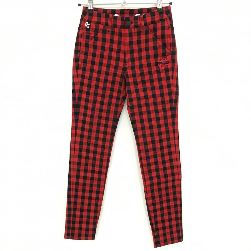 【新品】パーリーゲイツ パンツ レッド×黒 チェック ストレッチ レディース 00(XS) ゴルフウェア PEARLY GATES