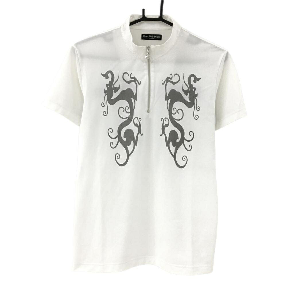 【美品】ダンスウィズドラゴン 半袖ハイネックシャツ 白×グレー メンズ 2(M) ゴルフウェア Dance With Dragon