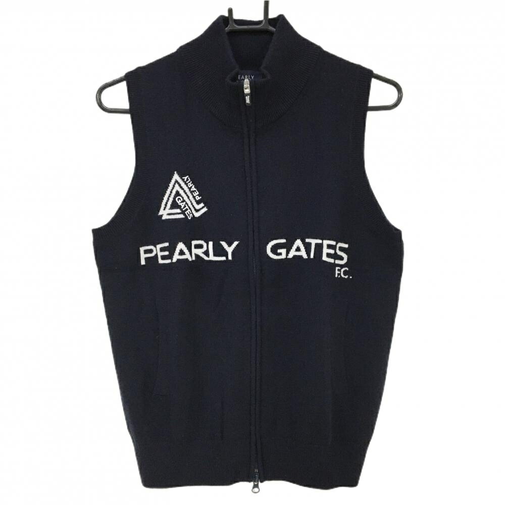 【超美品】パーリーゲイツ ニットジップベスト ネイビー×白 カシミヤ100% レディース 0(S) ゴルフウェア 2024年モデル PEARLY GATES