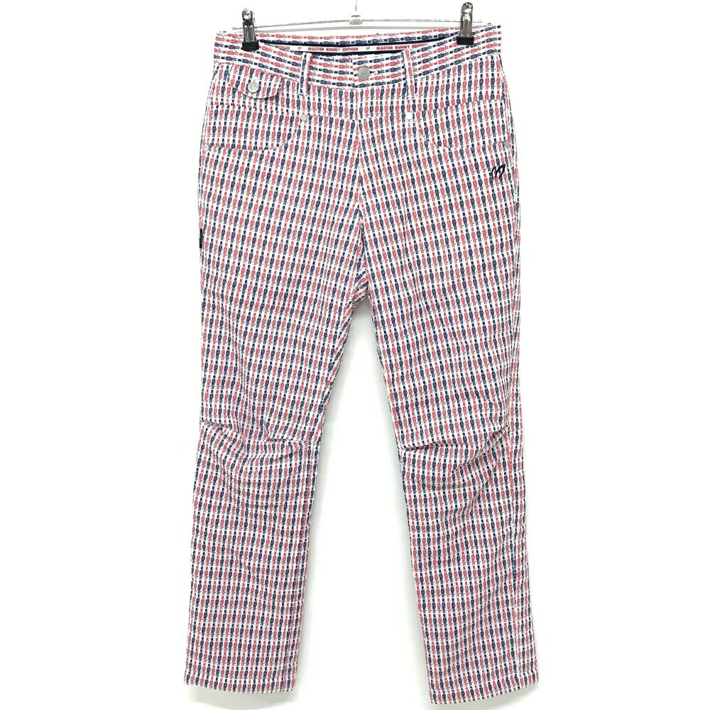 【美品】マスターバニー 中綿ナイロンパンツ 白&times;レッド&times;ネイビー 兵隊柄 蓄熱裏地 メンズ 4(M) ゴルフウェア MASTER BUNNY EDITION｜レオナード　店