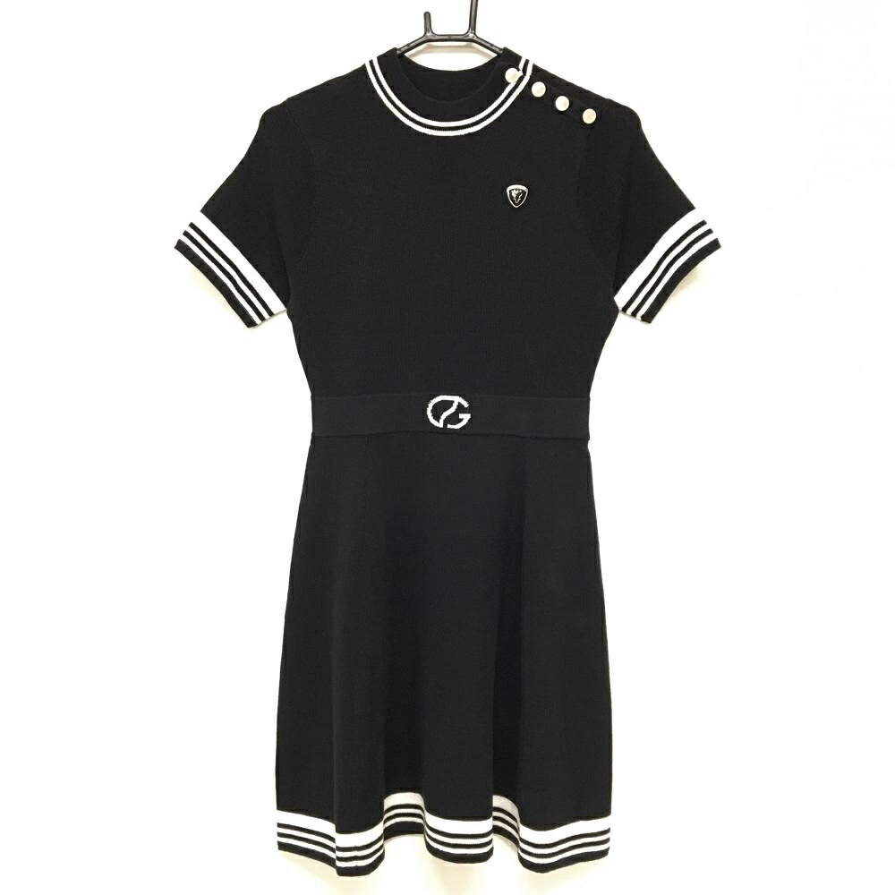【新品】CPG 半袖ニットワンピース 黒&times;白 肩ボタン 立体ロゴ レディース 2(M) ゴルフウェア 2024年モデル CPG｜レオナード　店