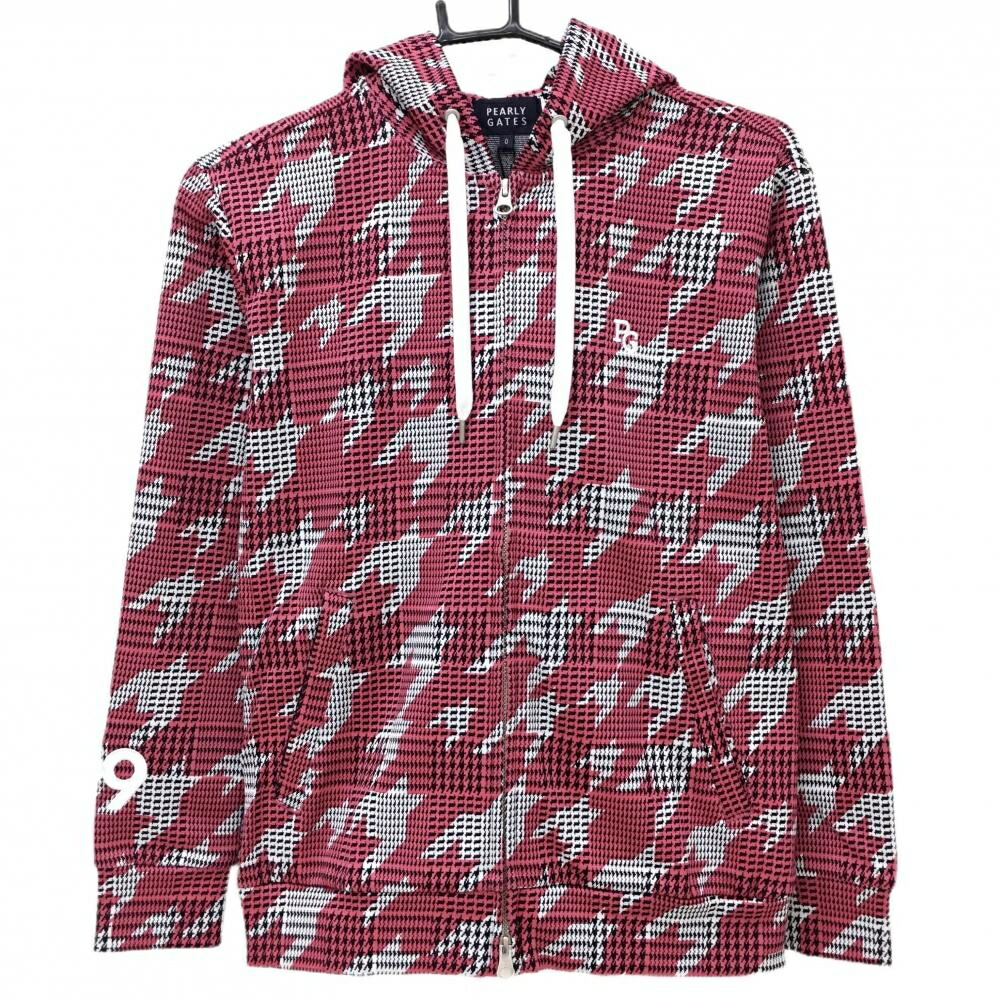 【新品】パーリーゲイツ ジップパーカー 白&times;ピンク 千鳥柄 後ろ裾ロゴ レディース 0(S) ゴルフウェア PEARLY GATES｜レオナード　店