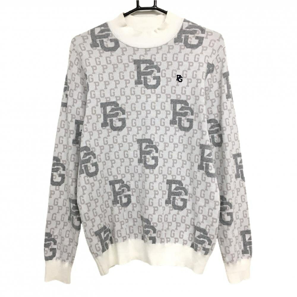 【超美品】パーリーゲイツ ハイネックセーター 白&times;グレー 英字総柄 ニット メンズ 5(L) ゴルフウェア 2024年モデル PEARLY GATES｜レオナード　店