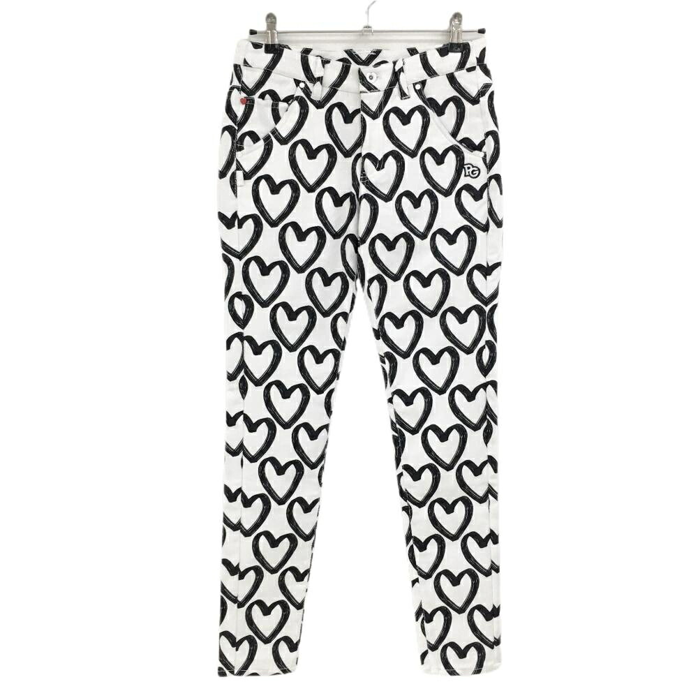 【新品】パーリーゲイツ パンツ 白×黒 ハート柄 ストレッチ レディース 1(M) ゴルフウェア PEARLY GATES