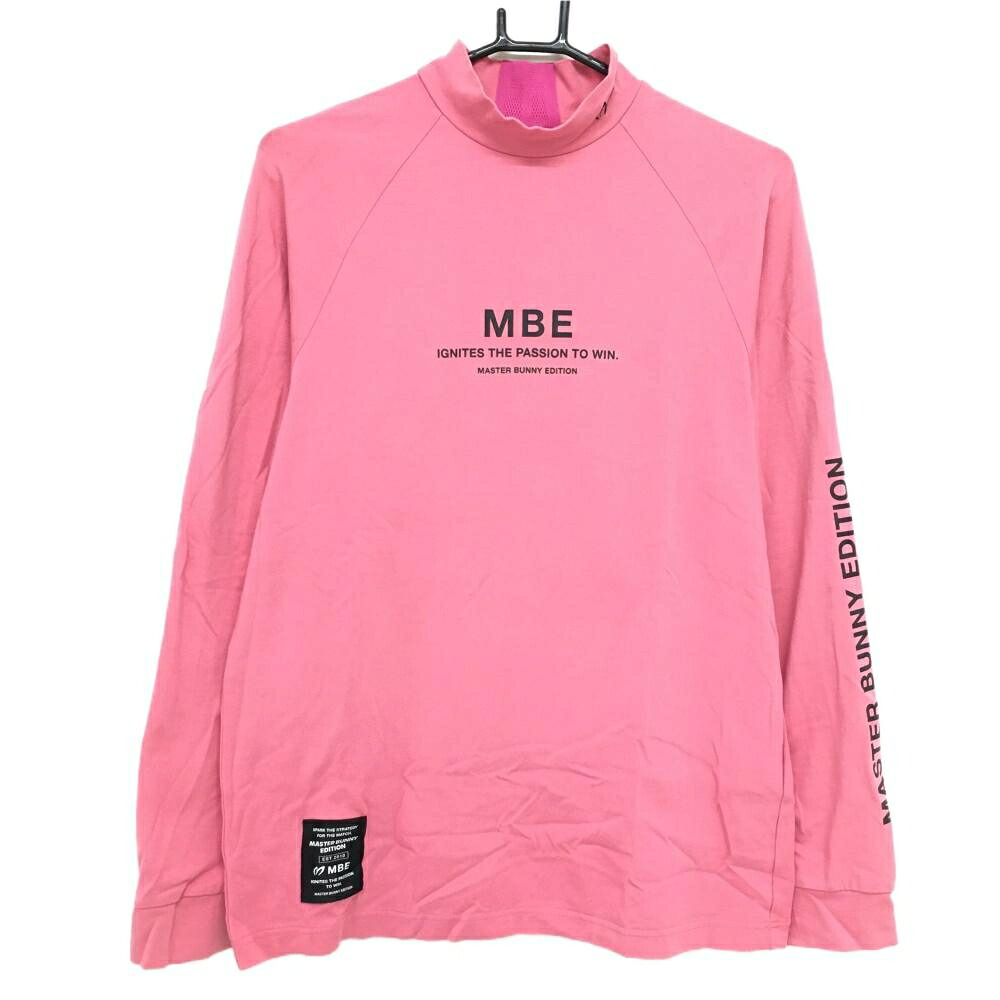 【美品】マスターバニー 長袖ハイネックシャツ ピンク ストレッチ ロゴ黒 メンズ 4(M) ゴルフウェア 2024年モデル MASTER BUNNY EDITION