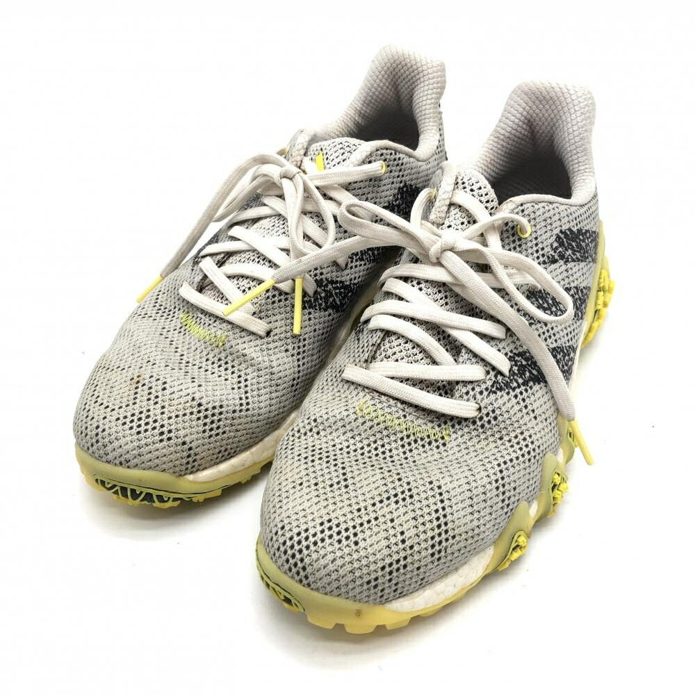 【美品】アディダス ゴルフシューズ グレー×イエロー コードカオス22 GX2616 スパイクレス メンズ 24.5 ゴルフウェア adidas