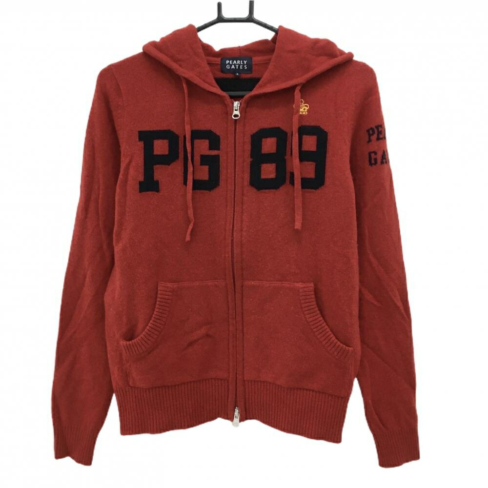 【美品】パーリーゲイツ ニットジップパーカー レッド×ネイビー カシミヤ混 背面ボーダー レディース 0(S) ゴルフウェア PEARLY GATES