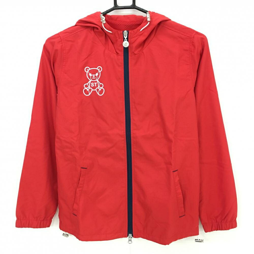 【新品】サマンサタバサUNDER25 ジップパーカー レッド×ネイビー ベア 背面プリントブルゾン レディース M ゴルフウェア Samantha Thavasa
