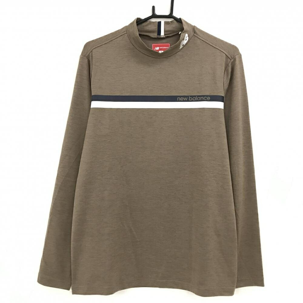 【超美品】ニューバランスゴルフ 長袖ハイネックシャツ ブラウン×白 胸元ライン メンズ 6(XL) ゴルフウェア 2024年モデル New Balance