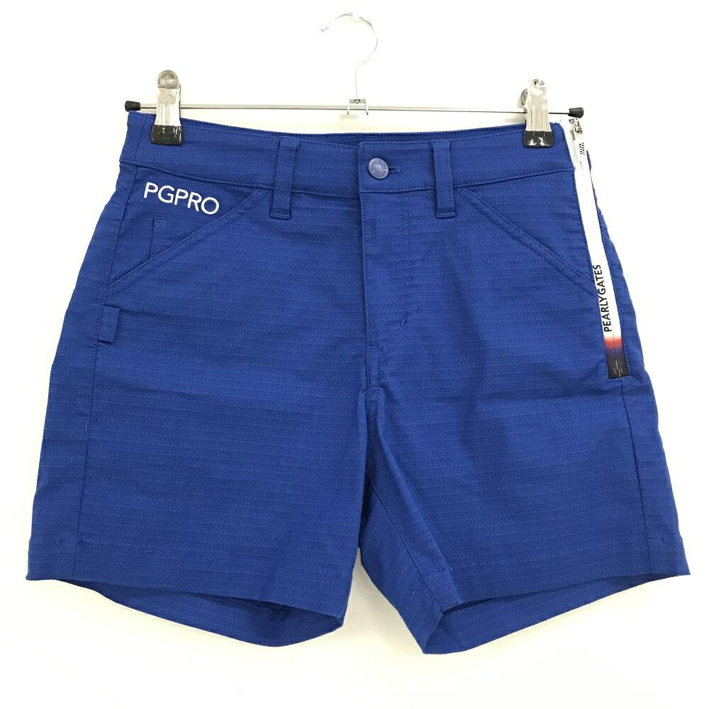 【超美品】パーリーゲイツ ショートパンツ ブルー ボーダー風地模様 ロゴ白 レディース 00(XS) ゴルフウェア 2024年モデル PEARLY GATES
