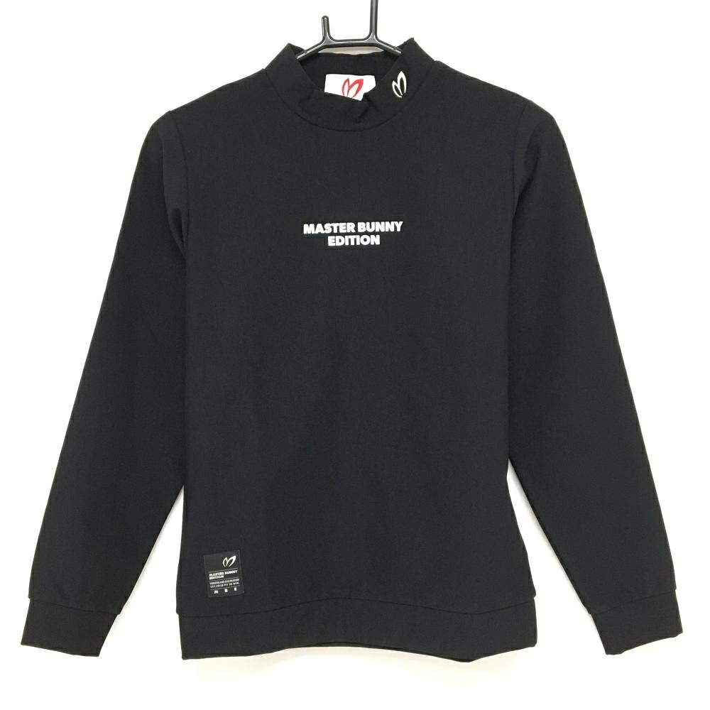 【新品】マスターバニー 長袖ハイネックシャツ 黒×白 フロントロゴ 裏起毛 レディース 1(M) ゴルフウェア MASTER BUNNY EDITION