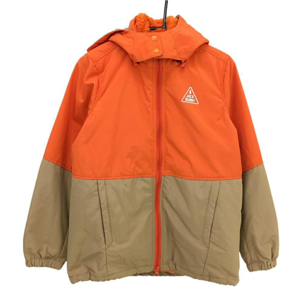 【超美品】ジャックバニー ライナー付ジャケット オレンジ×ベージュ フード着脱可 ボアベスト レディース M ゴルフウェア Jack Bunny