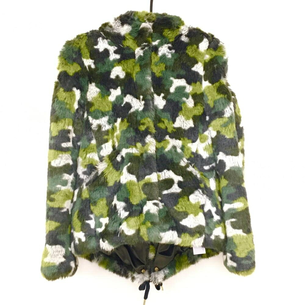 【美品】パーリーゲイツ ファージャケット グリーン×カーキ カモフラ風 裏地付き レディース 1(M) ゴルフウェア PEARLY GATES