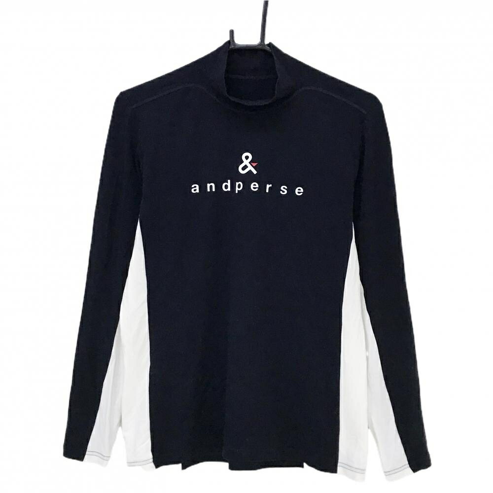【美品】アンパスィ 長袖ハイネックシャツ　黒×白 バイカラー 微起毛 インナー レディース L ゴルフウェア 2024年モデル and per se