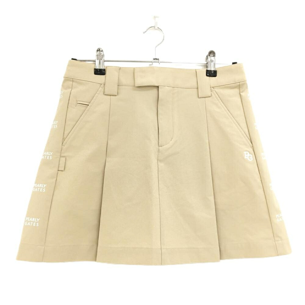 【新品】パーリーゲイツ スカート ベージュ×白 サイドロゴ ストレッチ レディース 1(M) ゴルフウェア 2025年モデル PEARLY GATES|レオナード 店