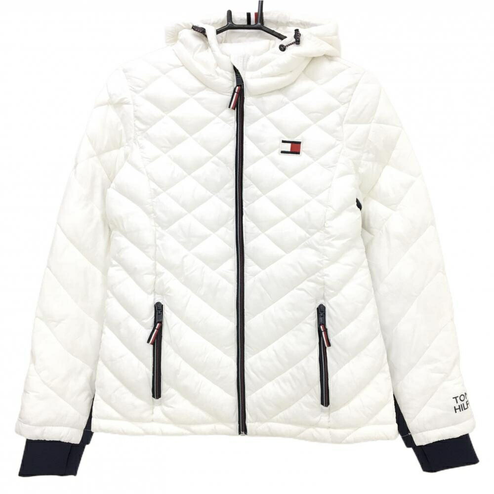 【美品】トミーヒルフィガー フード付き中綿ジャケット 白×ネイビー キルティング レディース S ゴルフウェア Tommy Hilfiger Golf
