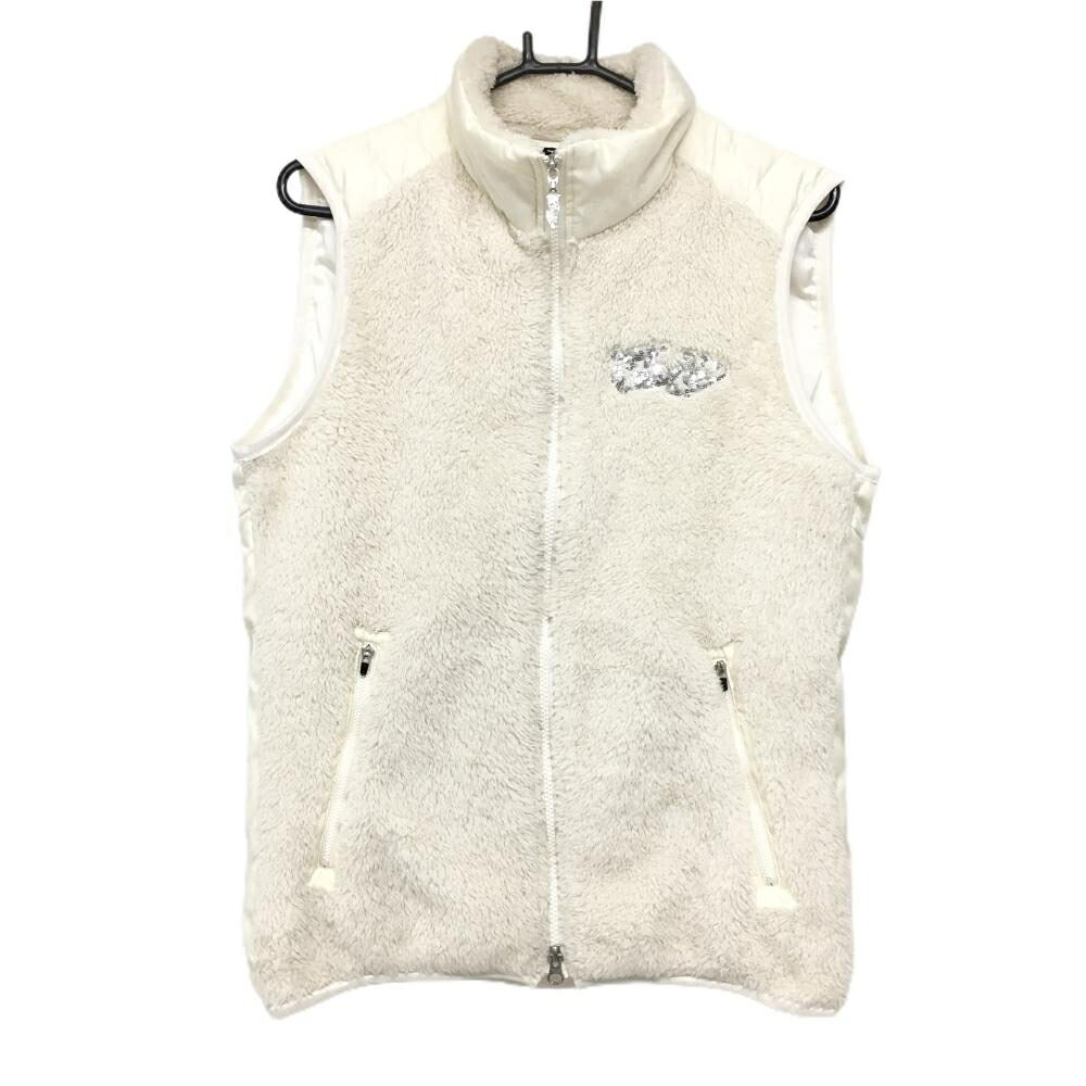 【美品】ダンスウィズドラゴン 切替ダウンベスト 白 前身頃ボア 背面地模様 メンズ 2(M) ゴルフウェア Dance With Dragon