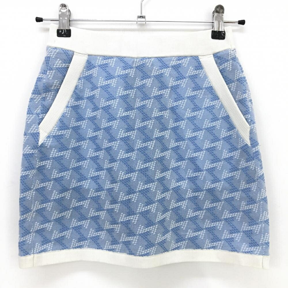レザレクション ニットスカート ライトブルー×白 総柄 ストレッチ ウエストゴム＆調節紐 レディース XS ゴルフウェア Resurrection