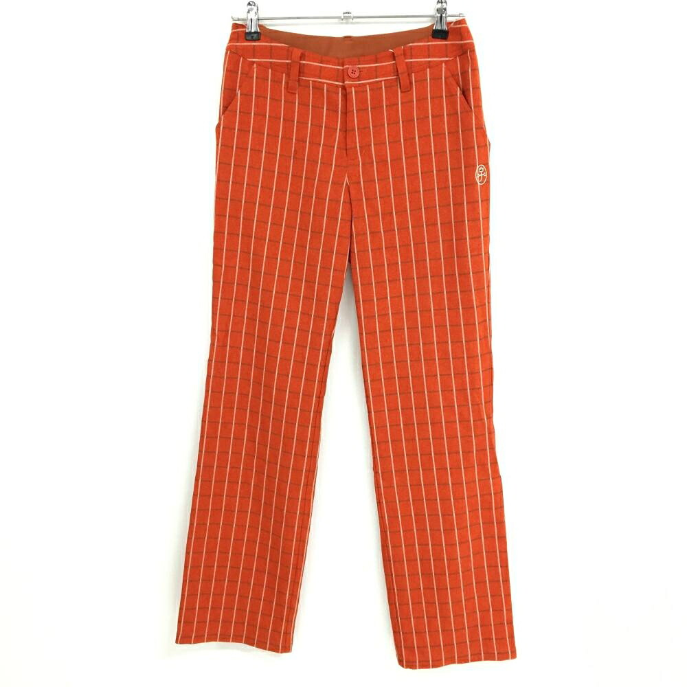 【新品】カステルバジャック パンツ レッドオレンジ系×白×ブラウン系 チェック レディース 42(L) ゴルフウェア CASTELBAJAC