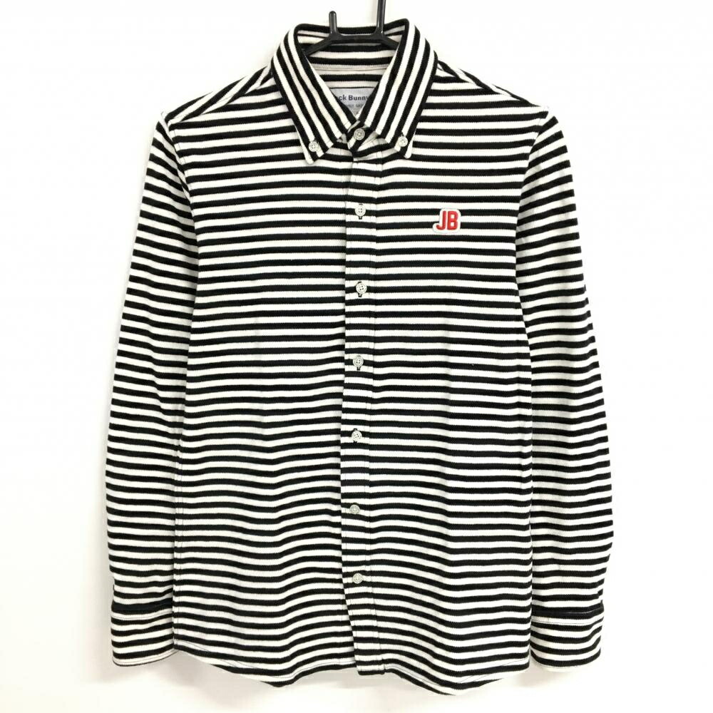 【美品】ジャックバニー 長袖シャツ 白×黒 ボーダー ボタンダウン メンズ 4(M) ゴルフウェア Jack Bunny