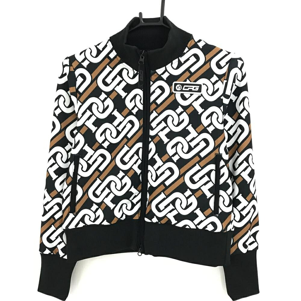 【新品】CPG ジャケットブルゾン 黒×白×ブラウン 総柄 裏地メッシュ レディース 2(M) ゴルフウェア CPG