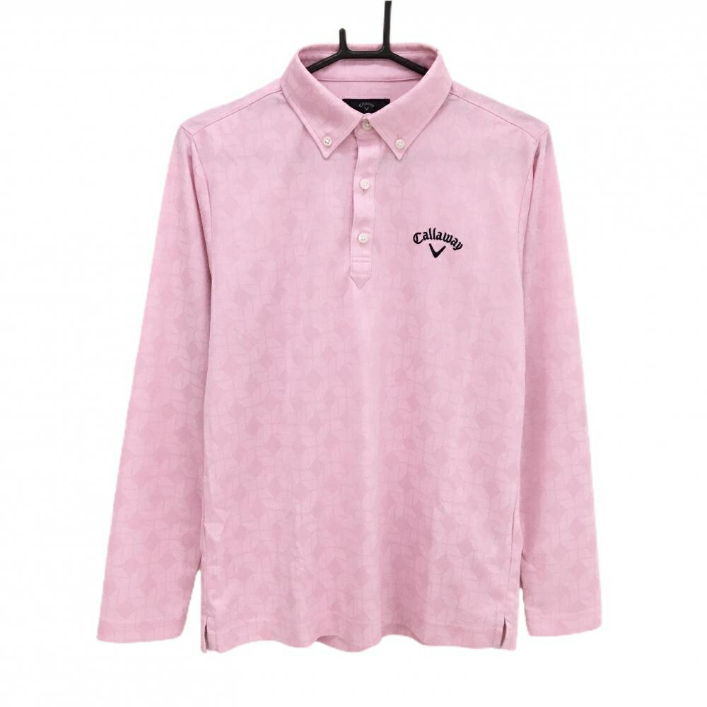 【美品】キャロウェイ 長袖ポロシャツ ピンク 総柄地模様 ボタンダウン メンズ M ゴルフウェア Callaway
