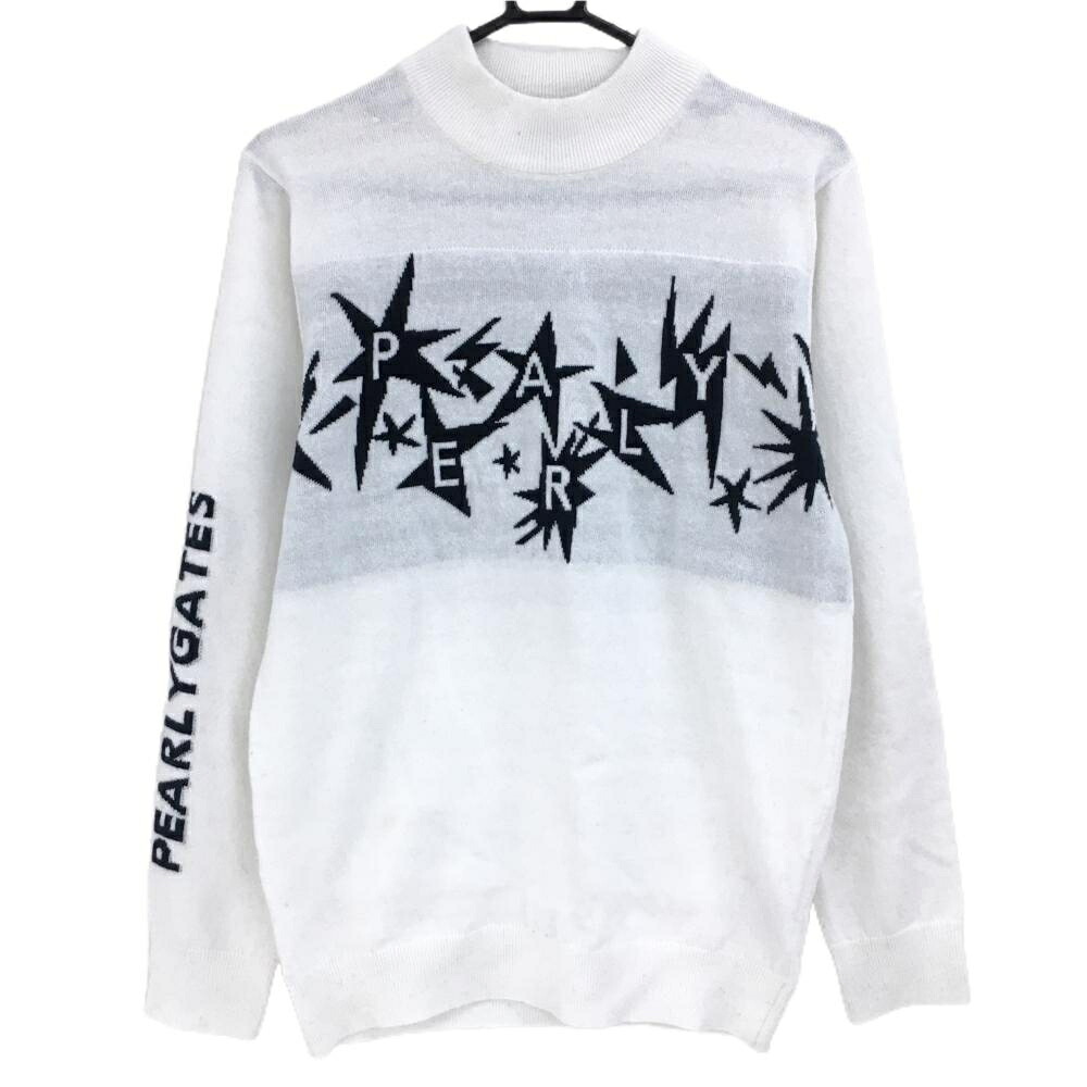 【美品】パーリーゲイツ ハイネックセーター 白×ダークネイビー フロントロゴ メンズ 4(M) ゴルフウェア 2024年モデル PEARLY GATES