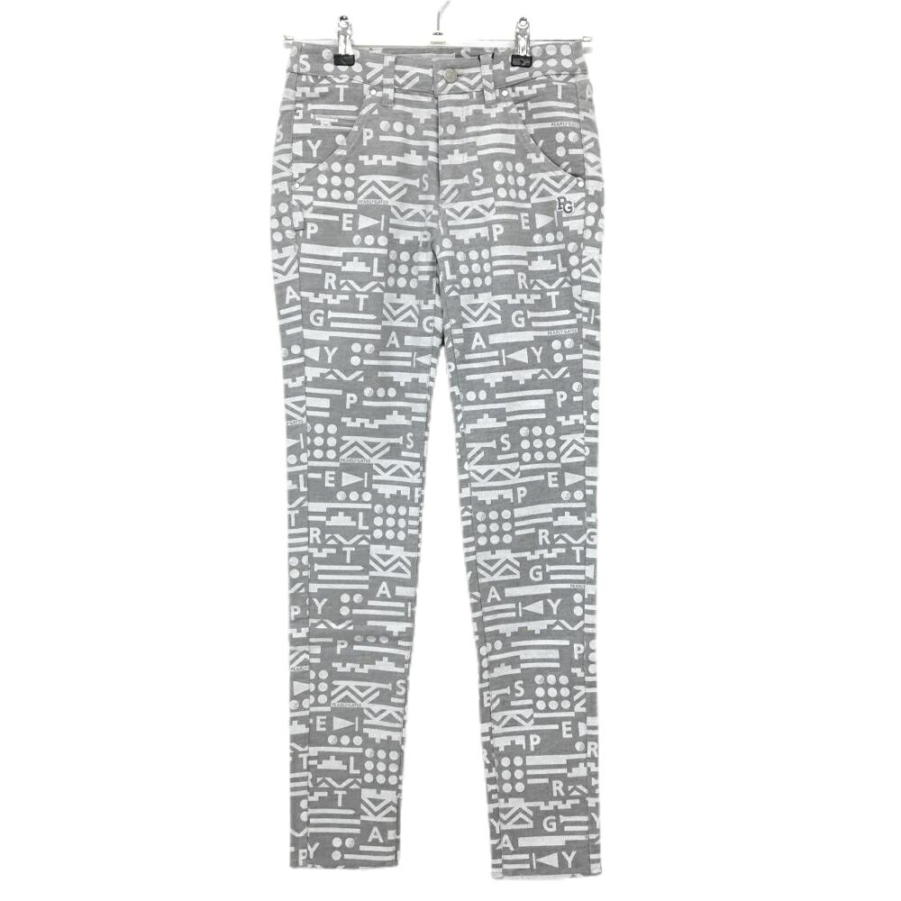 【新品】パーリーゲイツ パンツ グレー×白 総柄 ロゴ刺しゅう ストレッチ 表微起毛 レディース 00(XS) ゴルフウェア PEARLY GATES