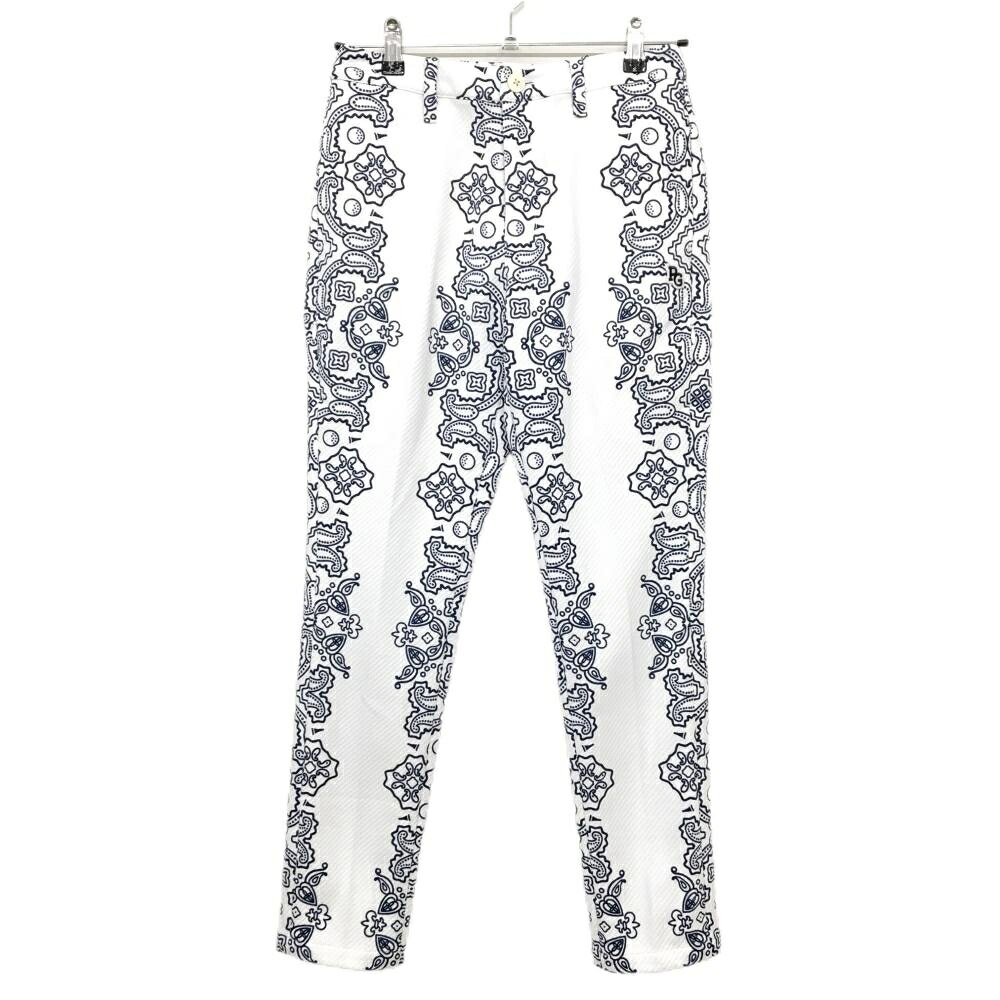 【新品】パーリーゲイツ パンツ 白×ネイビー ペイズリー調 PGニコちゃん レディース 00(XS) ゴルフウェア PEARLY GATES