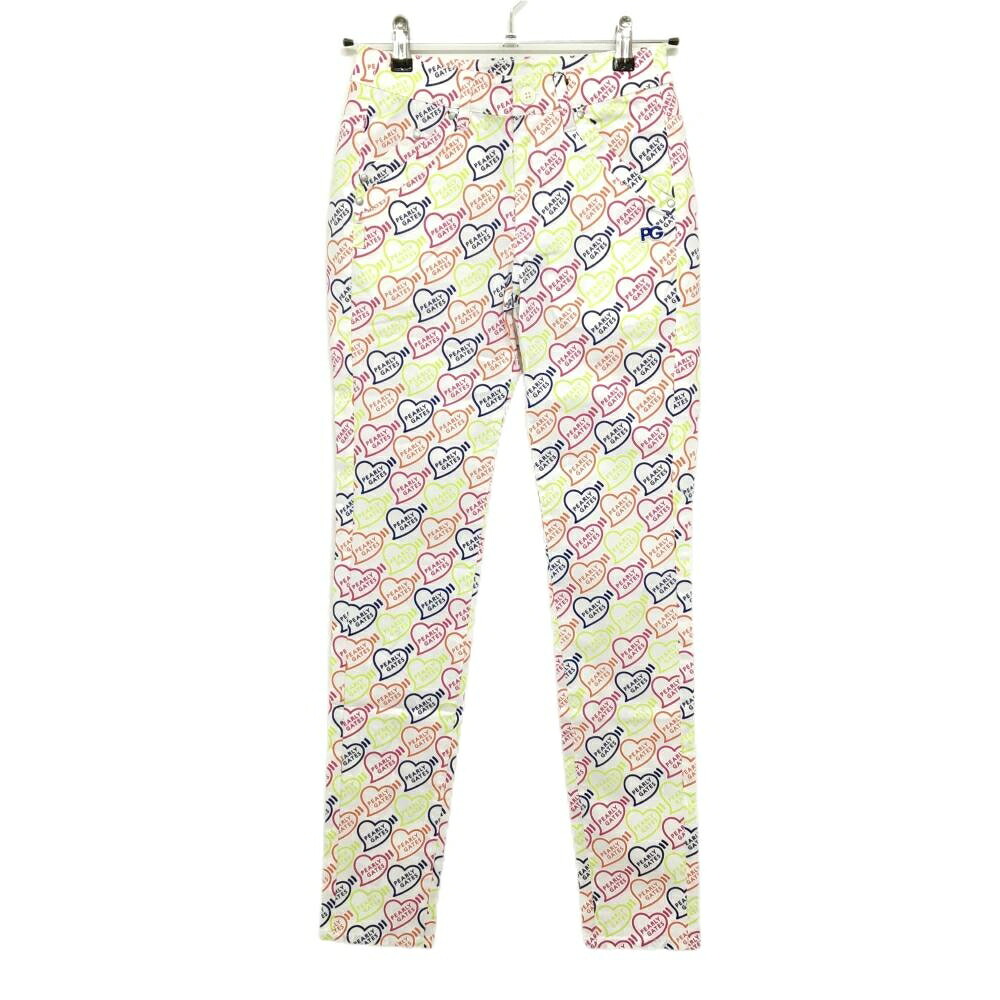 【新品】パーリーゲイツ パンツ 白&times;マルチカラー ハートロゴ総柄 ストレッチ レディース 00(XS) ゴルフウェア PEARLY GATES｜レオナード　店