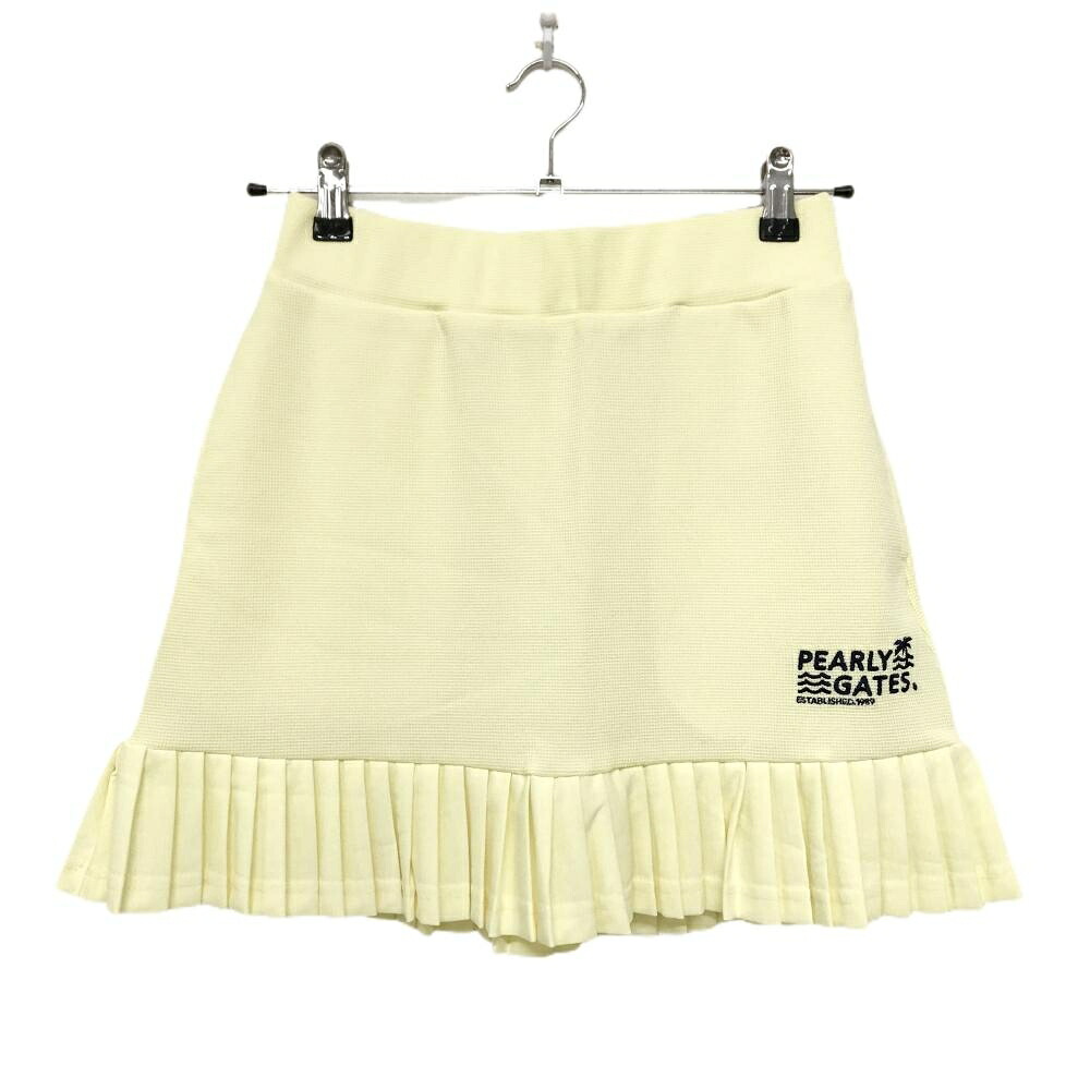 【新品】パーリーゲイツ スカート イエロー系 裾プリーツ 織生地 ウエストゴム ロゴ刺しゅう レディース 1(M) ゴルフウェア PEARLY GATES|レオナード 店
