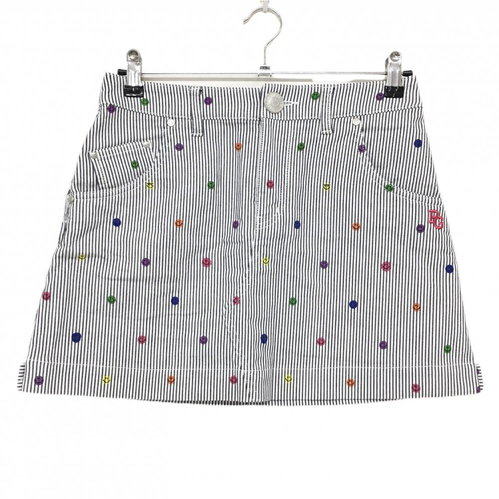 【美品】パーリーゲイツ スカート 白×ネイビー ストライプ ニコちゃん総柄 レディース 1(M) ゴルフウェア PEARLY GATES