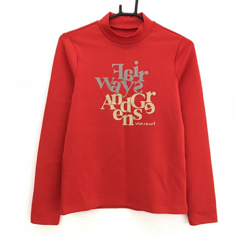 【新品】ビバハート 長袖ハイネックシャツ レッド ビッグプリント レディース 40(M) ゴルフウェア VIVA HEART