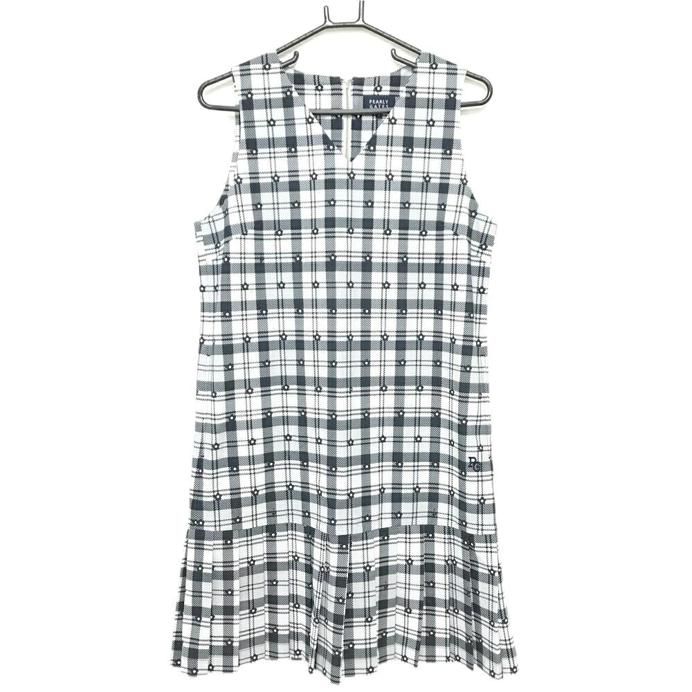 【新品】パーリーゲイツ ノースリーブワンピース 白×ライトグレー×黒 チェック柄 花柄 レディース 1(M) ゴルフウェア PEARLY GATES