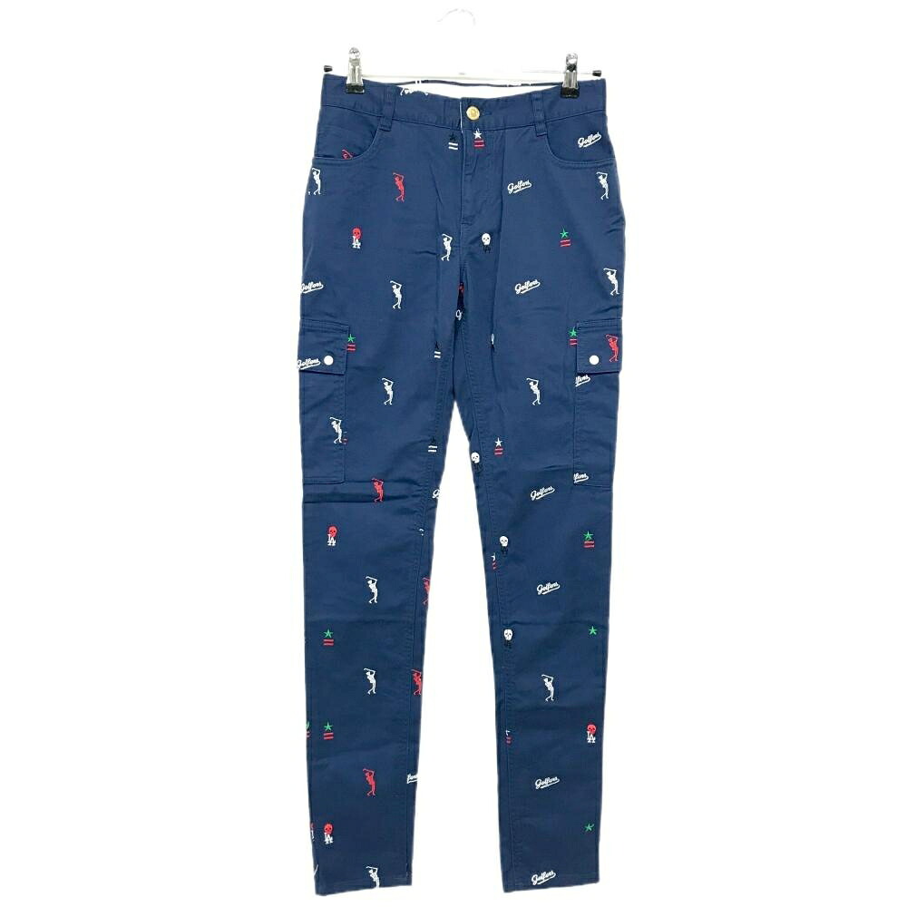【新品】マークアンドロナ カーゴパンツ ネイビー×白 刺しゅう総柄 COOL レディース M ゴルフウェア MARK＆LONA