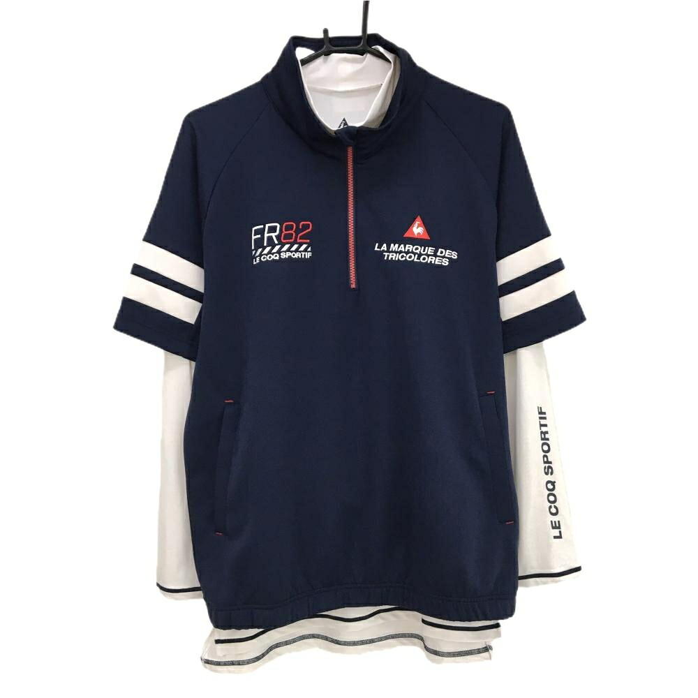 【美品】ルコックゴルフ 2点セット ネイビー×白 ハーフジップ メンズ S ゴルフウェア le coq sportif